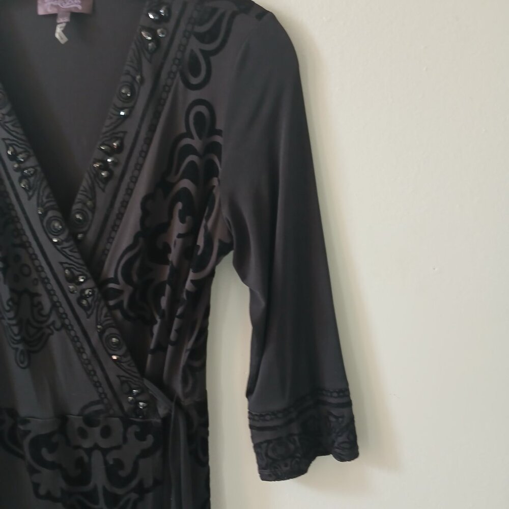 Hale Bob Women's Wrap Dress Black Jewel V-Neck Stretch Long Sleeve Size XS - Picture 7 of 13